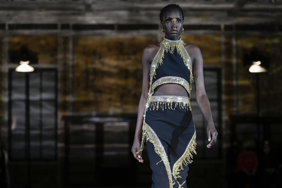 The Prabal Gurung collection is modeled during Fashion Week, Friday, Feb. 10, 2023, in New York. (AP Photo/Mary Altaffer)