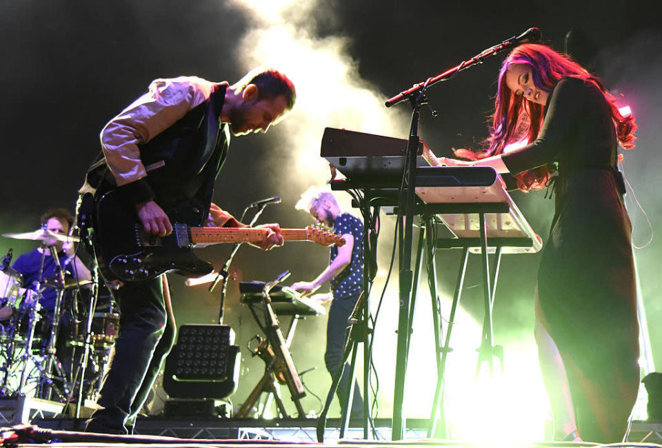 Anthony Gonzalez (L) and Kaela Sinclair of M83 perform during the Sasquatch! Music Festival at the Gorge Amphitheatre on May 28, 2016 in George, Washington. (Photo: Tim Mosenfelder/Getty Images)
