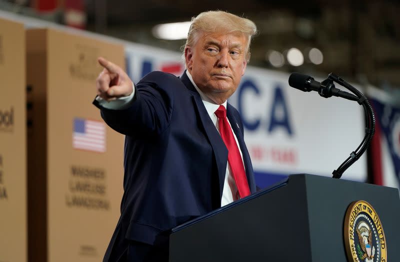 U.S. President Donald Trump speaks at a Whirlpool Corporation washing machine factory in Clyde, Ohio