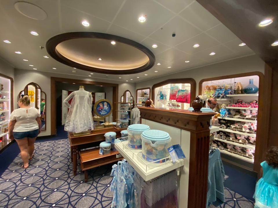 Inside a gift shop aboard the Disney Wish cruise ship.