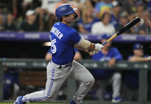 Kirk's pinch-hit double and 3 homers by Toronto power the Blue Jays past  the Rockies 13-9