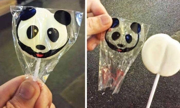 <p><span>Mhh, ein leckerer Pandalutscher – der sich dann leider als weißer Lutscher mit Panda auf der Verpackung herausstellt. (Foto: Reddit, boarqing)</span> </p>