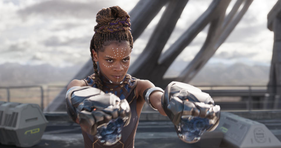 Letitia Wright in a scene from <em>Black Panther</em>. (Matt Kennedy/Disney/Marvel Studios via AP)