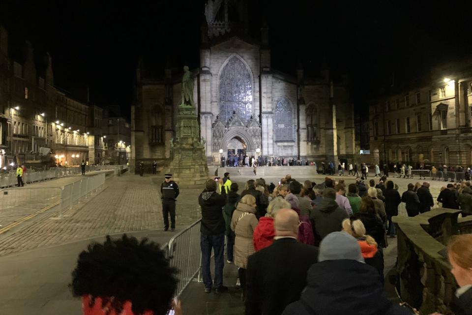 Mourners in Edinburgh have shown up in their ‘tens of thousands’ to pay their respects to the Queen with many queueing overnight (PA)