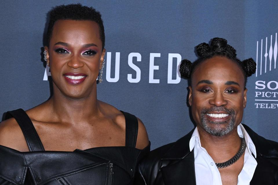 J. Harrison Ghee, left, and Billy Porter pose together at an event for "Accused" in West Hollywood, California, last month.