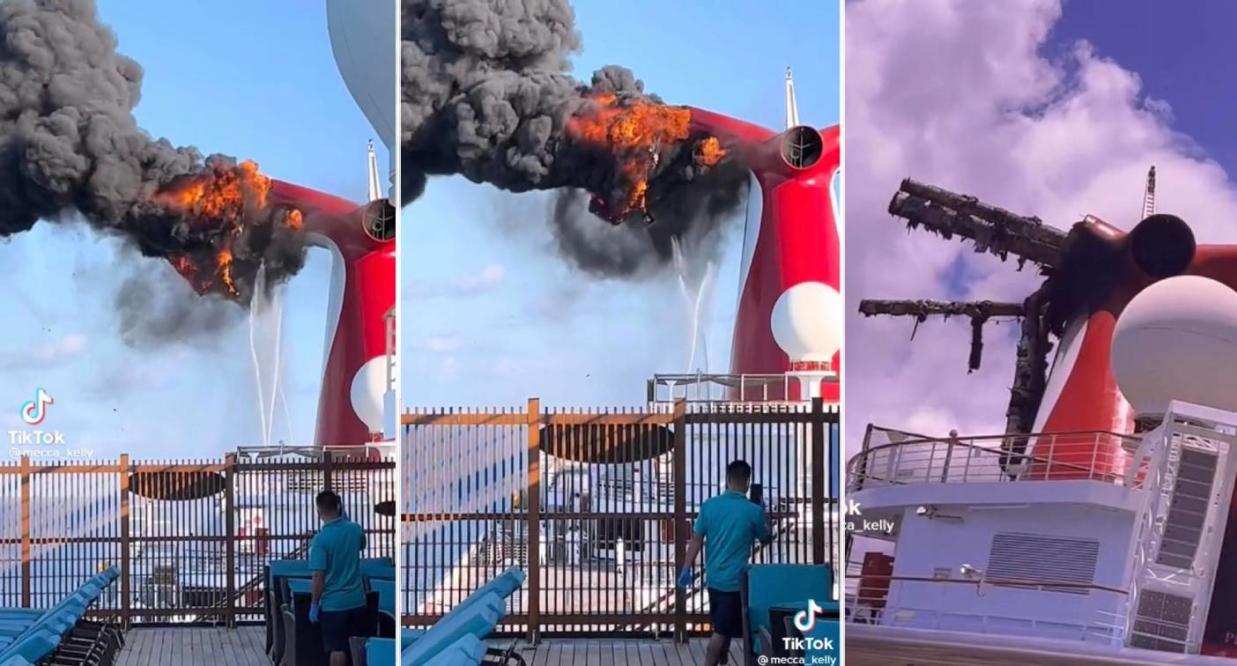 Video shows scary moments after a cruise ship caught fire