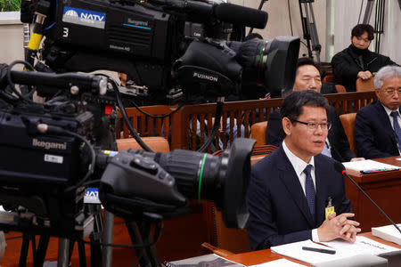 Kim Yeon-chul, a nominee for South Korean Unification MInister, speaks during a confirmation hearing for the post of Unification Minister at the National Assembly in Seoul, South Korea, March 26, 2019. REUTERS/Kim Hong-Ji