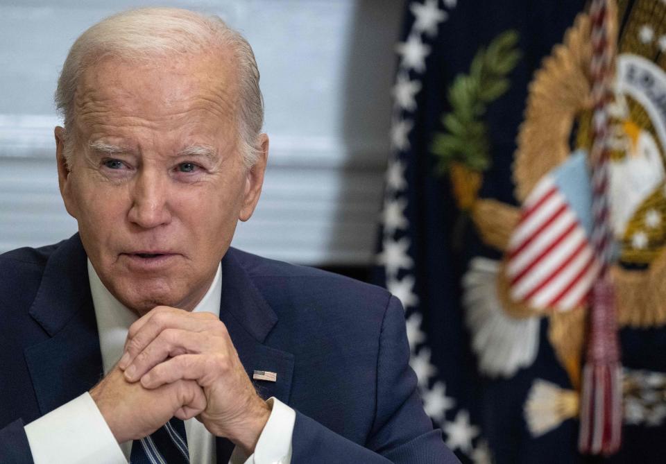 US President Joe Biden speaks during a meeting on progress to counter the flow of fentanyl into the US, in the Roosevelt Room of the White House in Washington, DC, on November 21, 2023.