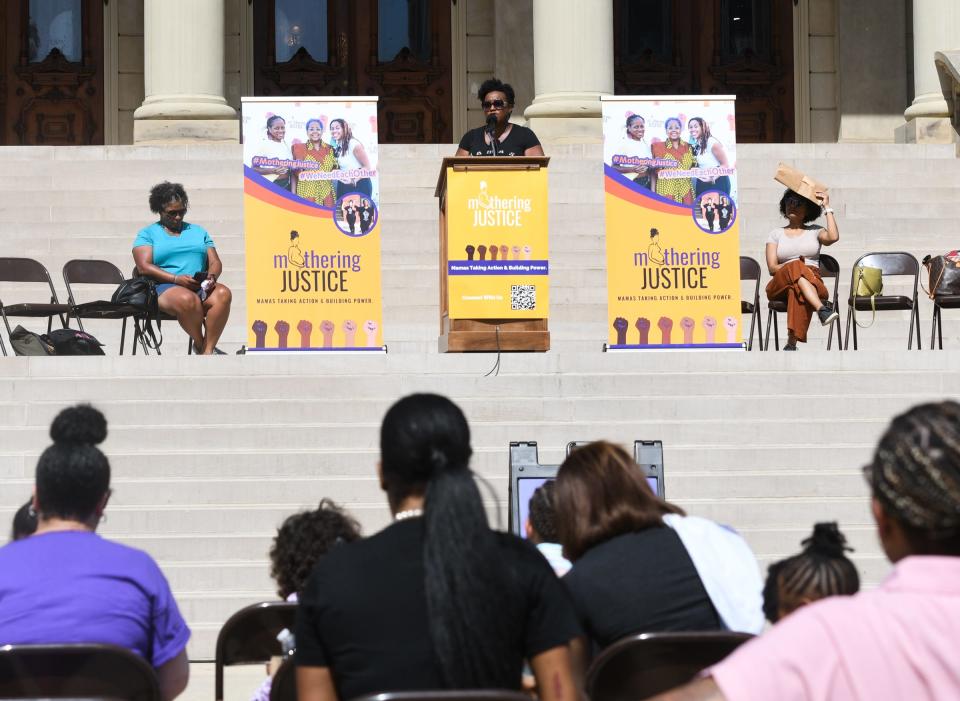 Danielle Atkinson founder of Mothering Justice speaks during the 2022 Womxn v. Wade protest Wednesday, June 15, 2022, at the State Capitol.