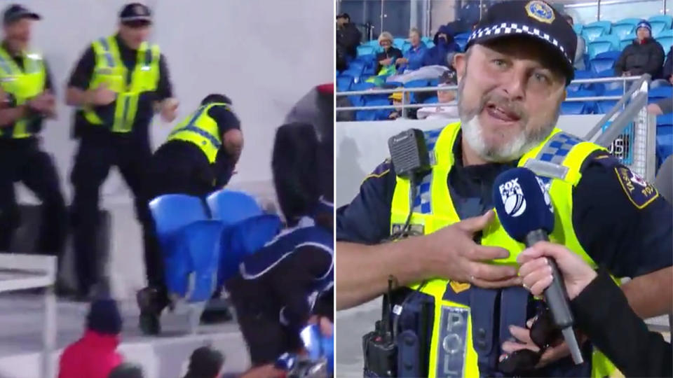 Officer Frank’s interview was as good as the catch. Image: Fox Sports