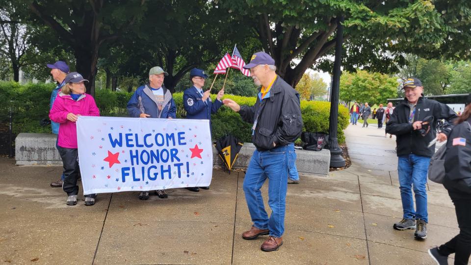Volunteers greeted the Blue Ridge Honor Flight veterans on Oct. 1 at the World War II Memorial in Washington, D.C.