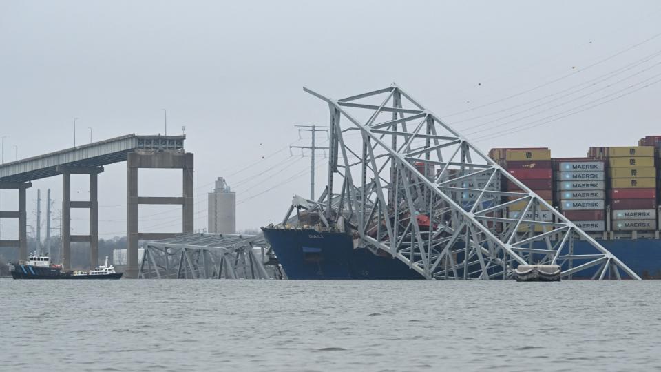  The Dali container ship after striking the Key Bridge in Baltimore. 