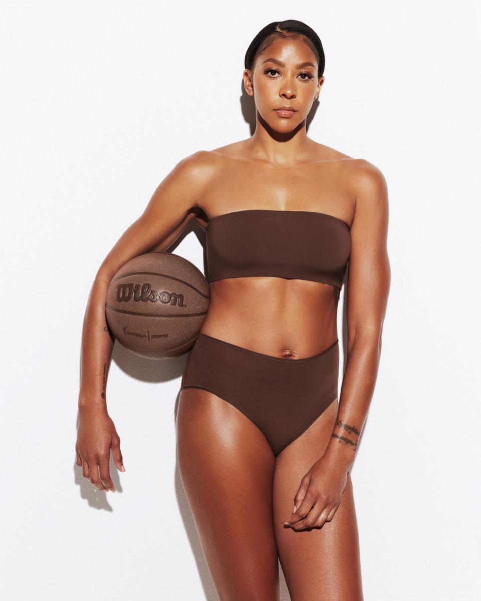 PHOTO: SKIMS has tapped WNBA stars Candace Parker, Cameron Brink, Skylar Diggins-Smith and more for the brand's latest campaign.  (Courtesy of SKIMS, photographed by Hugh Wilson)