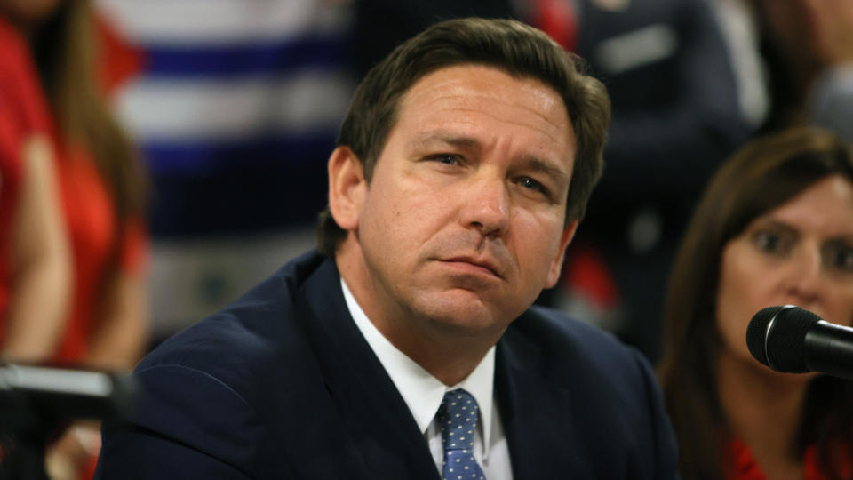 Gov. Ron DeSantis of Florida, in Miami in July, at a roundtable discussion on the uprising in Cuba.