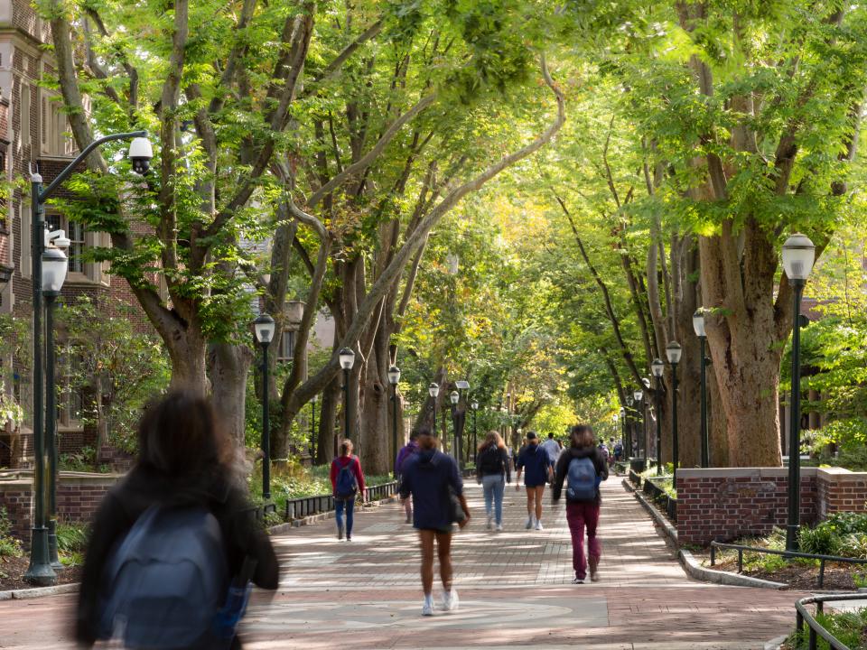 Students walking outside on University of Pennsylvania campus