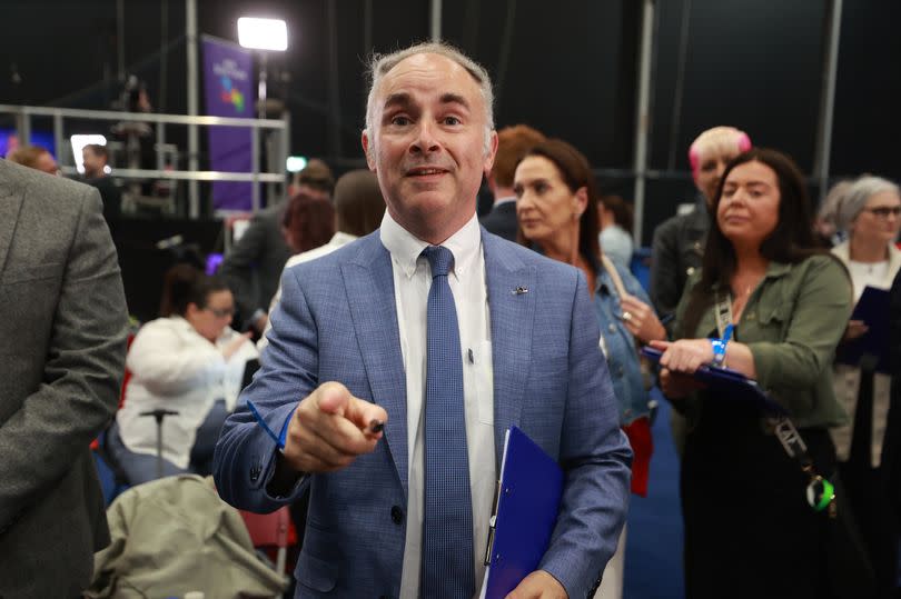 Alex Easton, Independent Unionist candidate for the North Down constituency, at the Titanic Exhibition Centre, Belfast, during the count