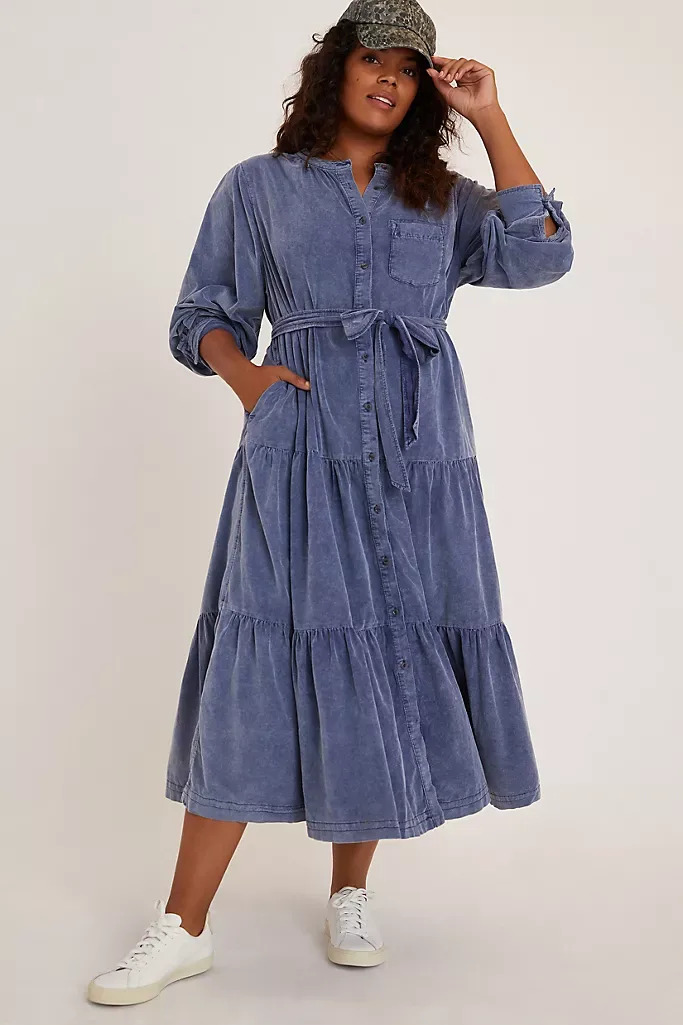 Pilcro Marta Tiered Corduroy Midi Dress