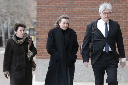 Defense attorneys (L-R) Miriam Conrad, Judy Clarke and Timothy Watkins arrive at the federal courthouse on the second day of jury selection in the trial of accused Boston Marathon bomber Dzhokhar Tsarnaev in Boston, Massachusetts January 6, 2015. REUTERS/Brian Snyder