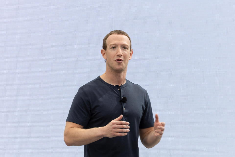 Meta CEO Mark Zuckerberg delivers a speech during the Meta Connect event at the company's headquarters in Menlo Park, California, U.S., September 27, 2023. REUTERS/Carlos Barria