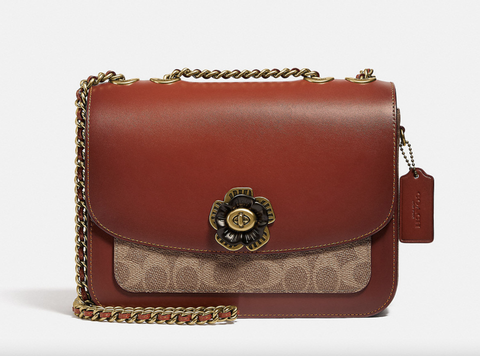 brown leather coach bag with flower detail Madison Shoulder Bag in Signature Canvas