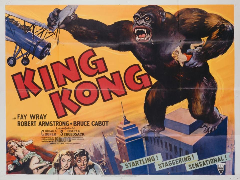 <div class="inline-image__caption"><p>A poster for Merian C. Cooper's 1933 adventure film'King Kong' starring Fay Wray and Bruce Cabot. </p></div> <div class="inline-image__credit">Movie Poster Image Art/Getty</div>