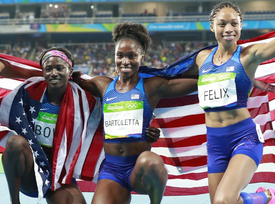 Tori Bowie, Tianna Madison and Allyson Felix, Brazil Rio 2016 Olympic Games