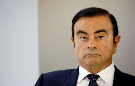 FILE PHOTO: Carlos Ghosn, chairman and CEO of the Renault-Nissan-Mitsubishi Alliance, attends a press conference on the second press day of the Paris auto show, in Paris, France, October 3, 2018. REUTERS/Regis Duvignau/File Photo