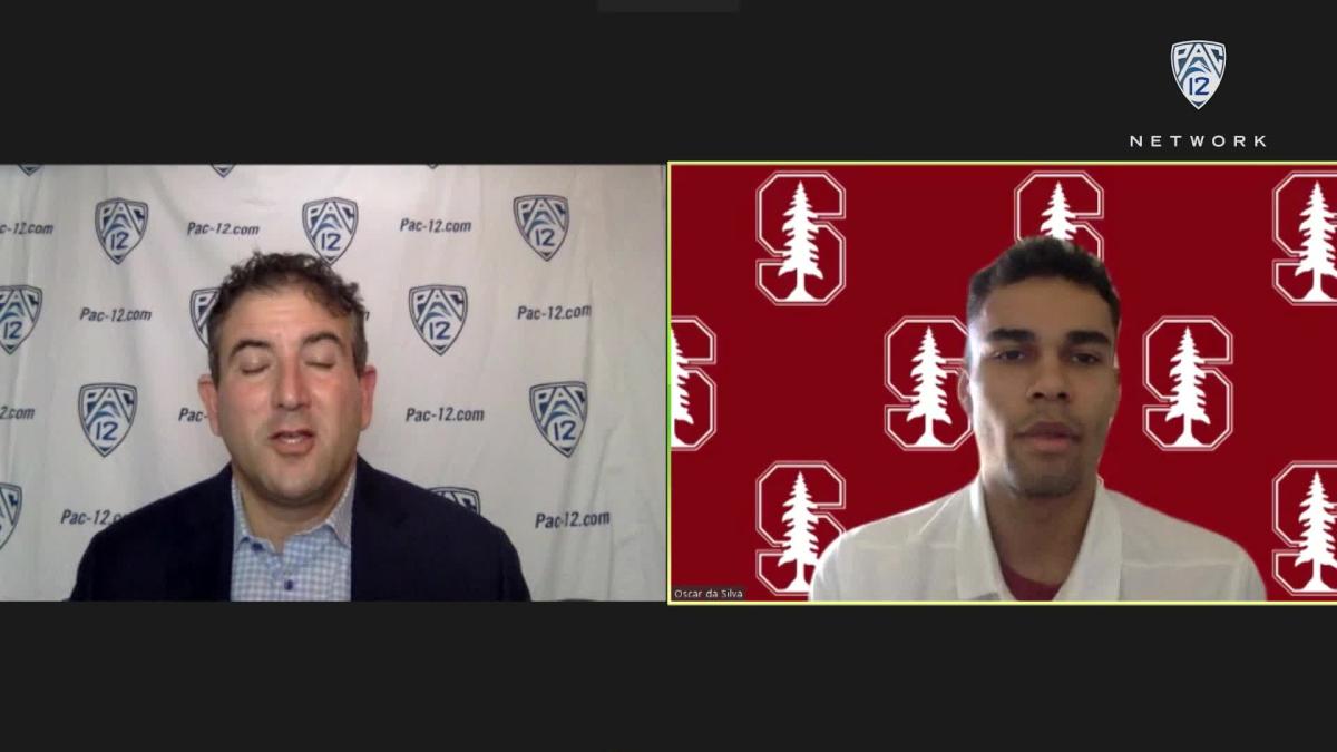 2020 Pac-12 Men's Basketball Media Day: Stanford's Oscar da Silva podium