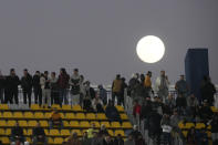 The rises over the stadium during the FIFA Club World Cup soccer match between Seattle Sounders FC and Al Ahly FC in Tangier, Morocco, Saturday, Feb. 4, 2023. (AP Photo/Mosa'ab Elshamy)