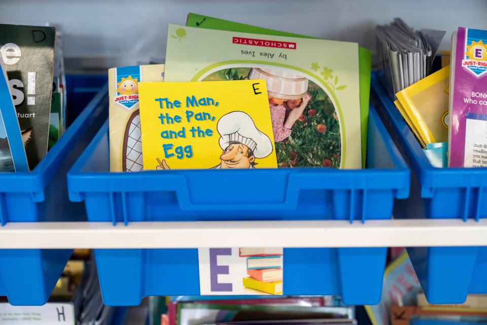 Books in a kindergarten classroom in Palm Beach County. A new Florida law would limit book challenges by people who are not parents of children in a school district.