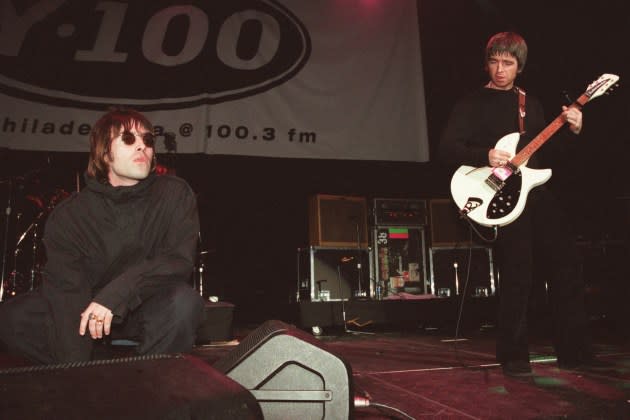 Liam and Noel Gallagher in Philadelphia in 1999. - Credit: Dave Hogan/Getty Images