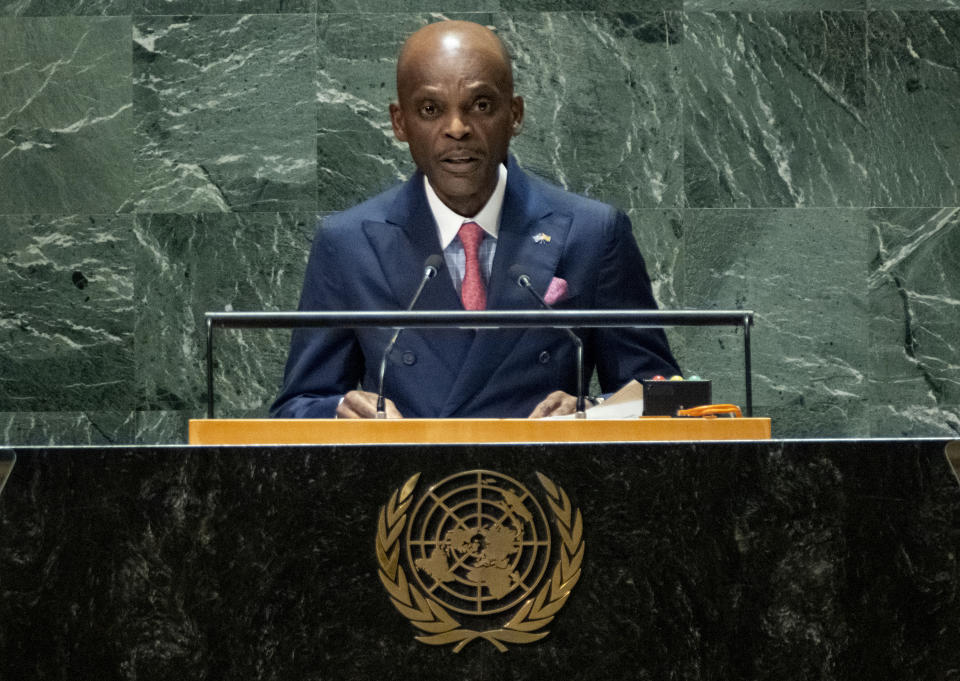 Togo Minister of Foreign Affairs Robert Dussey addresses the 78th session of the United Nations General Assembly, Thursday, Sept. 21, 2023, at United Nations headquarters. (AP Photo/Craig Ruttle)