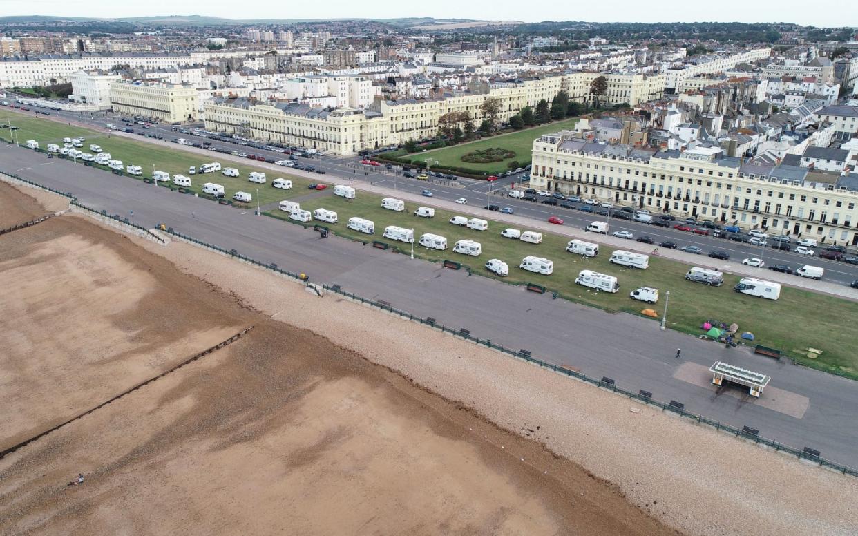 Dozens of caravans and motorhomes swept into the area on Saturday - EDDIE MITCHELL