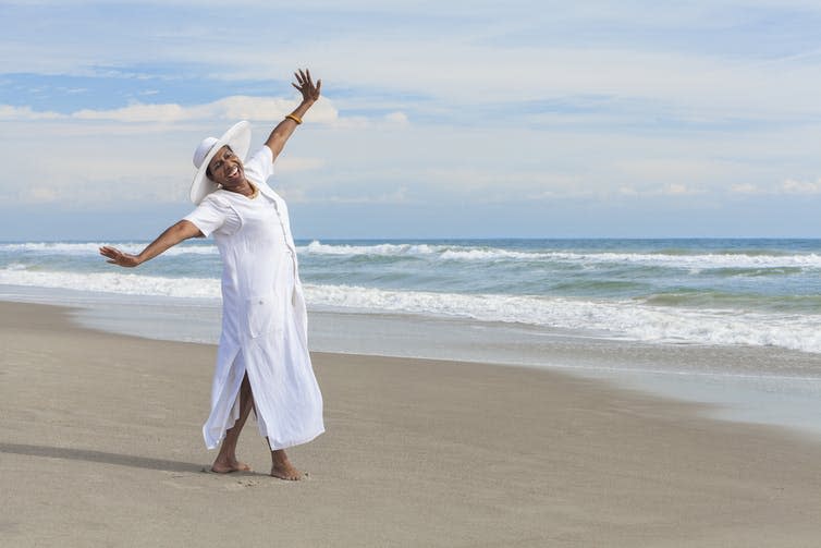 <span class="caption">Being young at heart can help prevent depression.</span> <span class="attribution"><a class="link " href="https://www.shutterstock.com/image-photo/happy-senior-african-american-woman-dancing-119165200?src=YCmprOGQR3Mbf02CGrqdMg-1-3" rel="nofollow noopener" target="_blank" data-ylk="slk:Spotmatik Ltd/Shuttestock;elm:context_link;itc:0;sec:content-canvas">Spotmatik Ltd/Shuttestock</a></span>