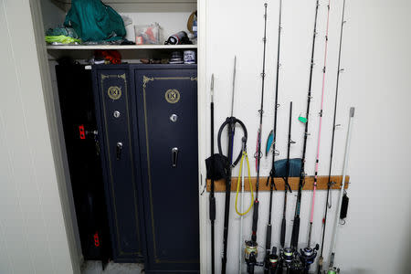 Security gun lockers are seen in Noel Womersley's garage at his house outside Christchurch, New Zealand March 27, 2019. REUTERS/Jorge Silva