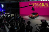 The all electric Mini Aceman is unveiled at the BMW booth during Auto China 2024 held in Beijing, Thursday, April 25, 2024. (AP Photo/Ng Han Guan)