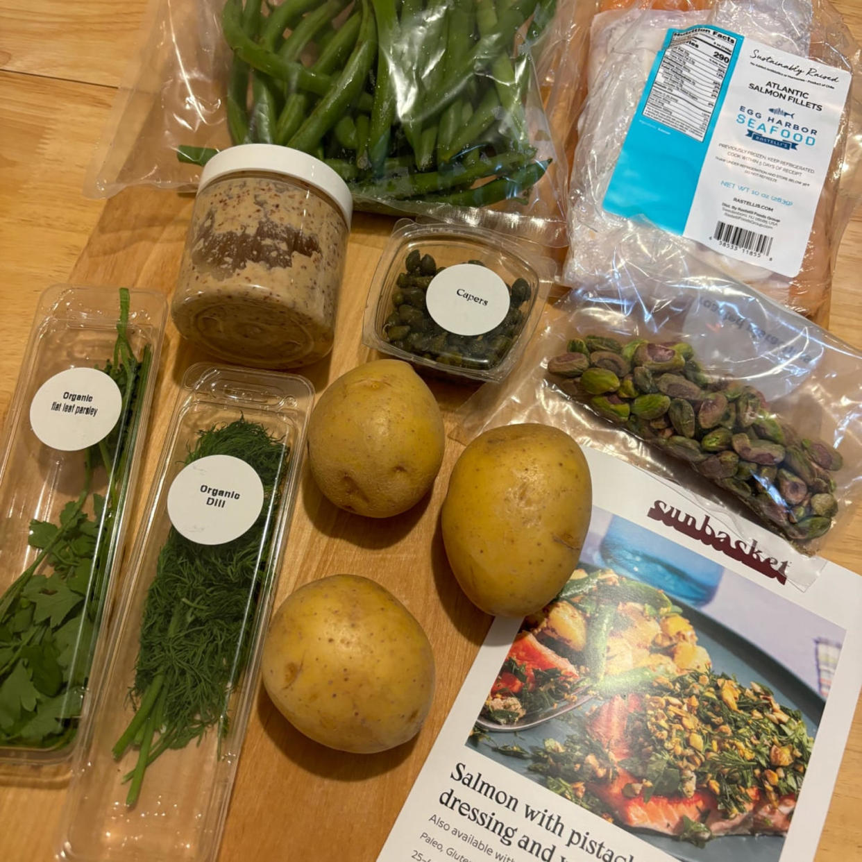 Sunbasket’s meal kits come with a recipe card with step-by-step instructions and all the ingredients I need to cook a dish. (Courtesy Zoe Malin)