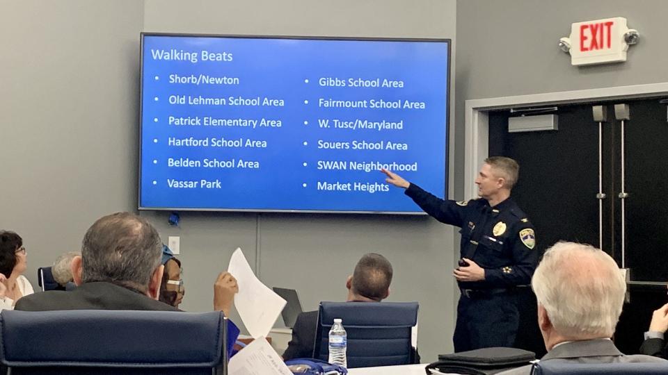 Police Chief John Gabbard tells Canton City Council that walking beats in 12 areas of the city in 2023 resulted in good responses from residents.