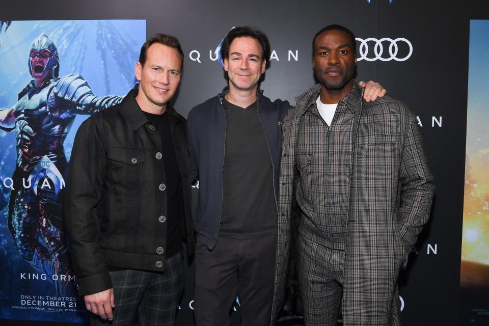 Actor Patrick Wilson, producer Peter Safran and Yahya Abdul Mateen II attend the "Aquaman" blue carpet fan screening held at the Scotiabank Theatre on December 17, 2018 in Toronto, Canada.