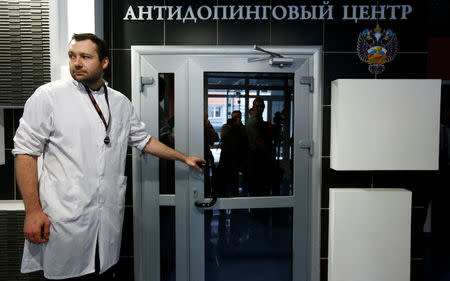 A technician enters the Russian anti-doping laboratory in Moscow, Russia, May 24, 2016. REUTERS/Sergei Karpukhin