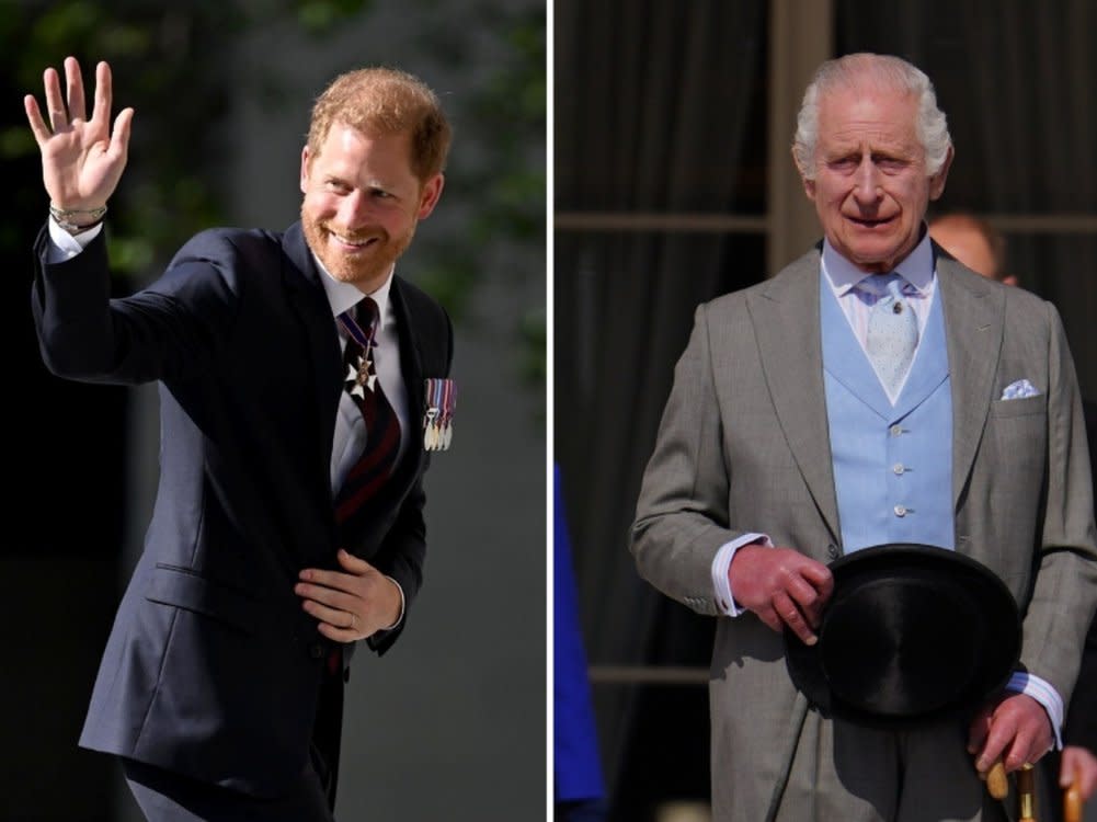 Prinz Harry zeigte sich strahlend vor der Kathedrale, König Charles empfing währenddessen Gäste im Buckingham Palast. (Bild: action press / action press)