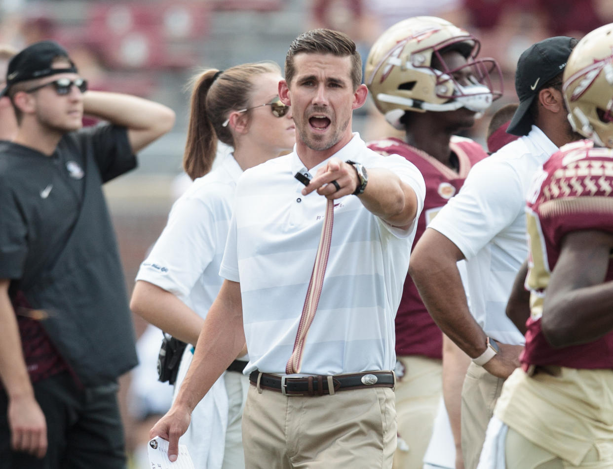 Florida State offensive coordinator Walt Bell coaches during a game between the Florida State Seminoles and the Northern Illinois Huskies on Sept. 22, 2018. (Getty)