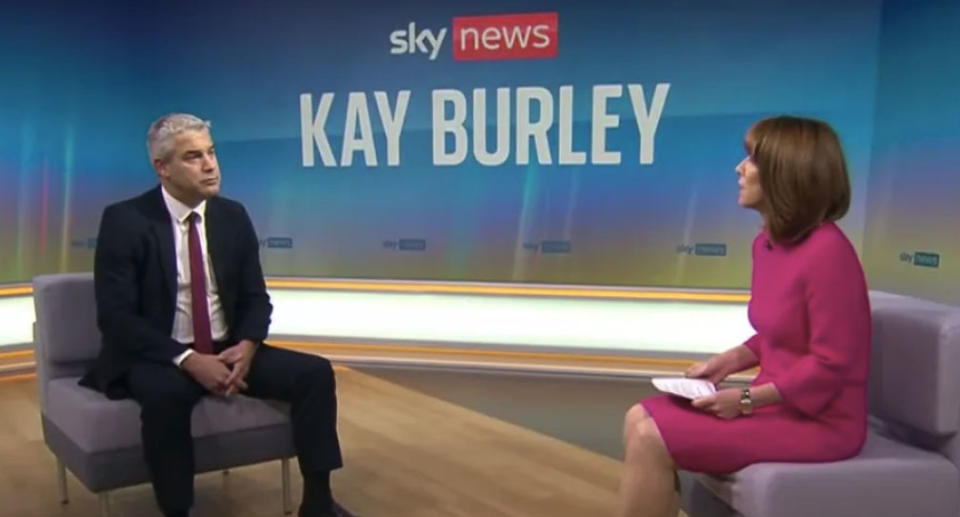 A screenshot of Mr Barclay, left, and Sky News presenter Kay Burley during their interview. Source: Sky News