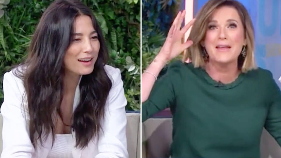 Seen here, Jessica Gomes reacts to an awkward segment on 7's The Morning Show.