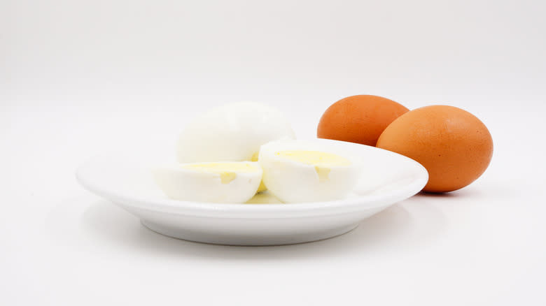 Peeled hard-boiled eggs