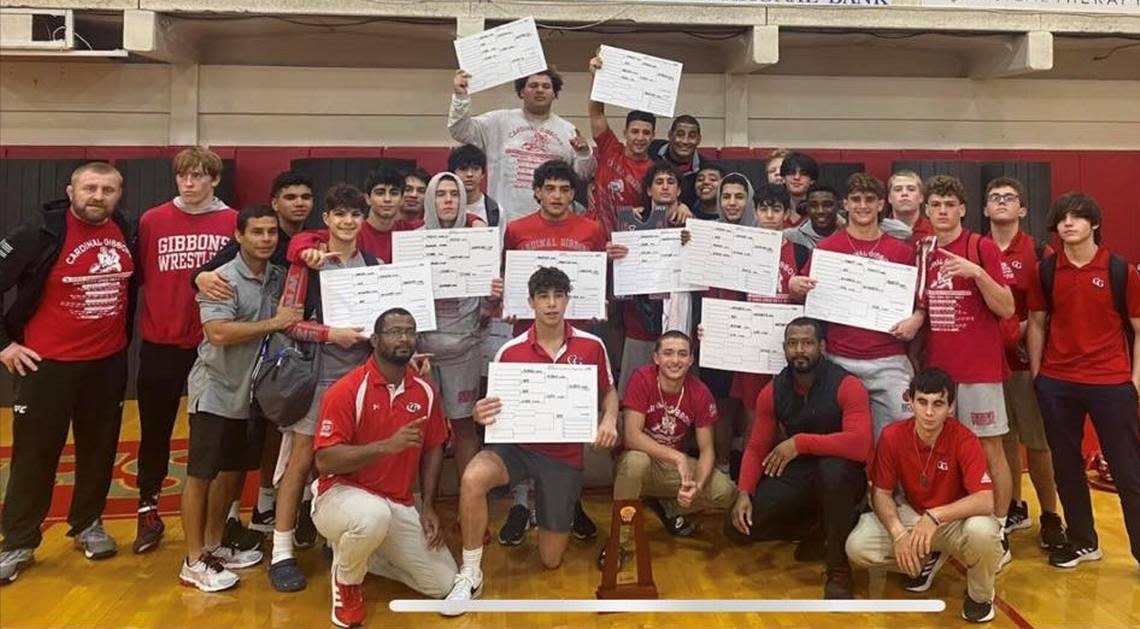 The Cardinal Gibbons wrestling team won its 34th district title.