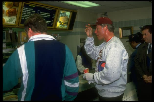 Bill Clinton seen in a McDonalds during his presidency.