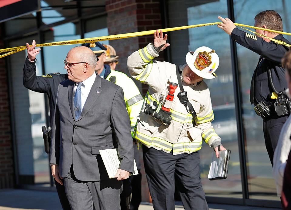 Plymouth County District Attorney Tim Cruz arrives at the scene of a fatal Derby Street crash Monday, Nov. 21, 2022.