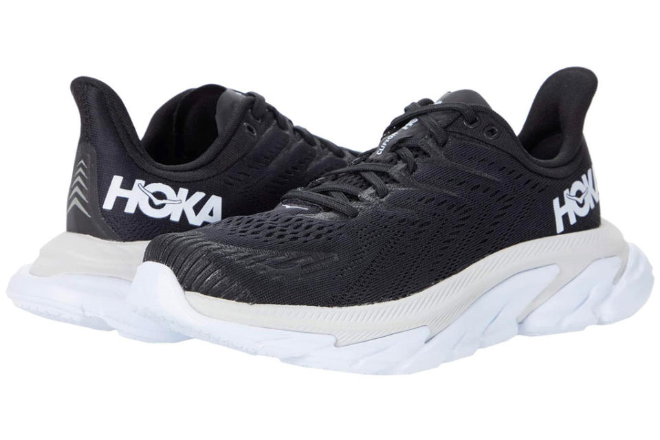 hoka one one, black, white, sneakers, running