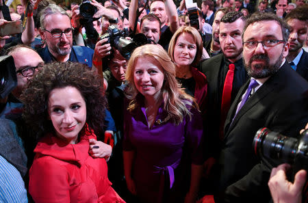 Slovakia's presidential candidate Zuzana Caputova waits for the election results at her party's headquarters in Bratislava, Slovakia, March 30, 2019. REUTERS/Radovan Stoklasa